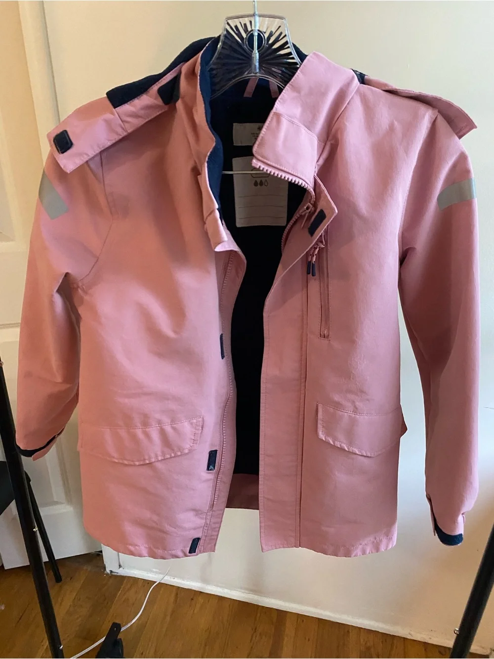 H&M Girls Pink Fleece Lined Rain Jacket Sz 8-9Y US8